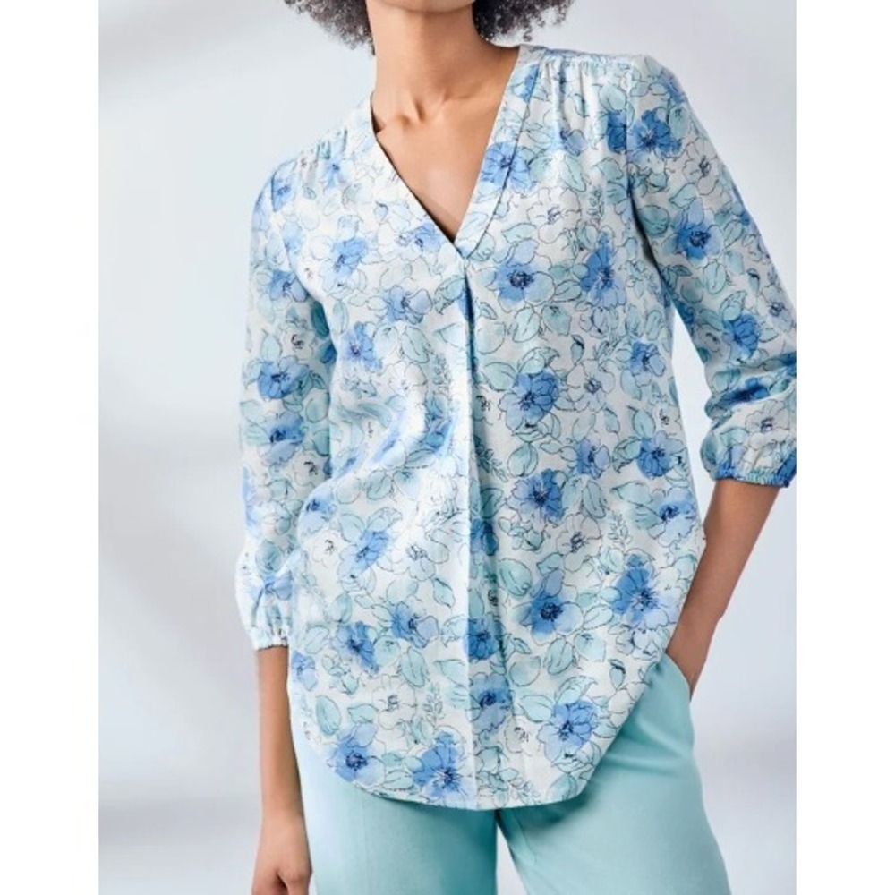 Jones New York Woman 2X Floral Print 3/4 Sleeve Blouse Top Ladies‎ Plus Size NWT